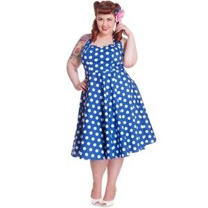 Hell Bunny Vixen Mariam Blue Polka Dot Halter Dress XL Retro Pinup Rockabilly
